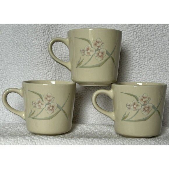 Corelle By Corning Coffee Cups Spring Pond Pattern Introduced 1985 Set Of Three - Picture 1 of 11